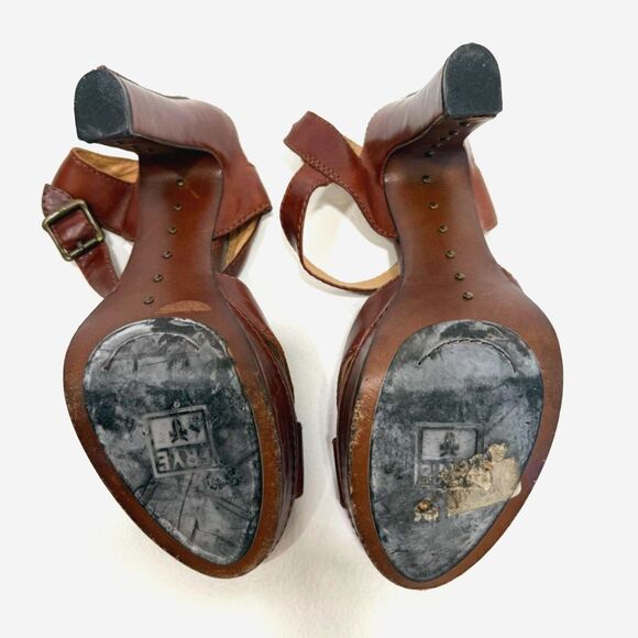Frye Samantha Seam brown leather ankle strap platform heel sandal - Picture 9 of 10